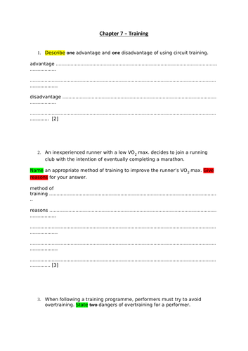 Chapter 7 - Training practice exam questions IGCSE