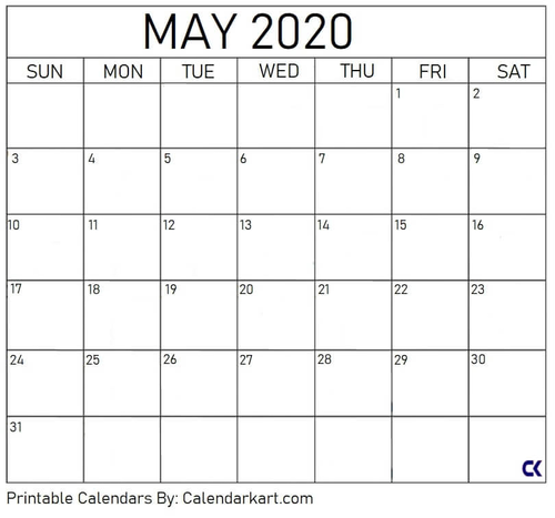 Printable May 2020 Calendar