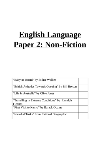 English Language Paper 2 Non Fiction Booklet with Answers