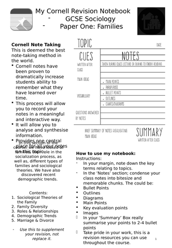 GCSE Sociology - Families Cornell Notebook
