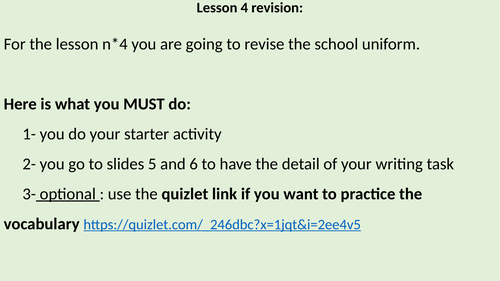 Home learning year 7 l'uniforme scolaire revision (30min)