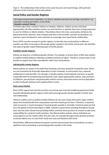 AQA A-Level Sociology Families and Households Notes