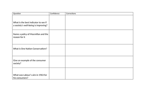 AQA History Whole Class Feedback Living Standards