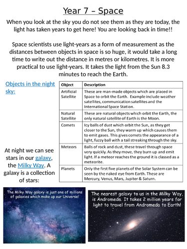 Home Learning Pack ~ KS3 ~ Year 7 ~ Space