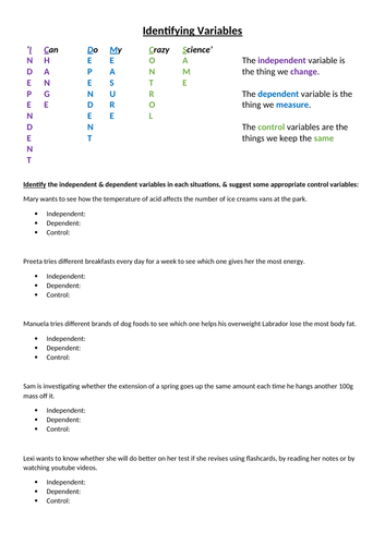 Identifying Variables Practice Worksheet | Teaching Resources