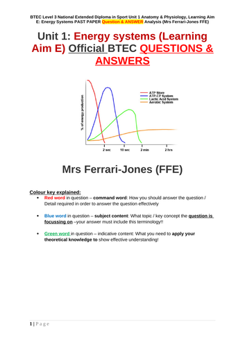 BTEC level 3 Unit 1 Anatomy & Physiology, Learning Aim E: Energy systems  complete