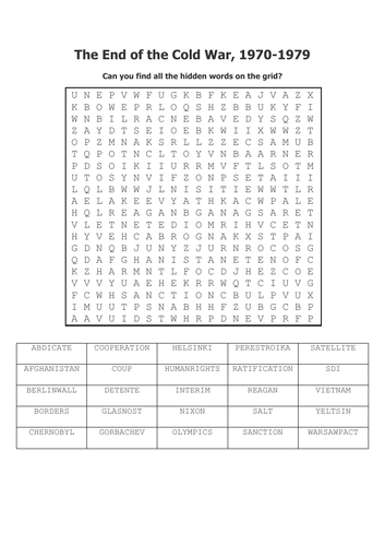 Cold War Word Search (GCSE Edexcel)