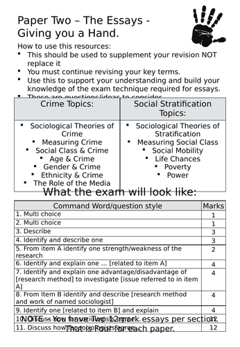 GCSE Sociology 12mark Essays Ideas Builder Paper Two