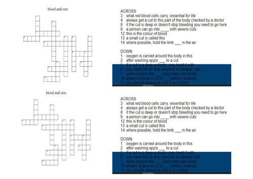 first aid crossword Teaching Resources