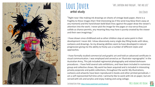 Loui Jover Artist Research and Creative Mixed Media Portrait Task