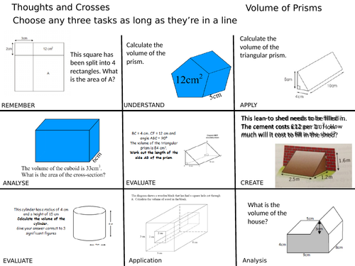 Thoughts and Crosses Volume Worksheets (and answers)