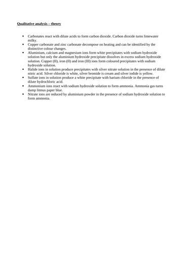 New GCSE Reaction for cation and anion ions and Qualitative analysis theory