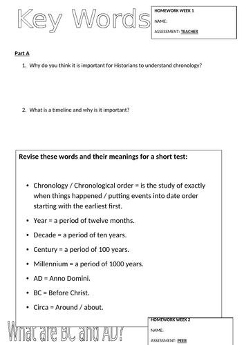 Homework/Research booklets for History - Year 7 through to Year 9