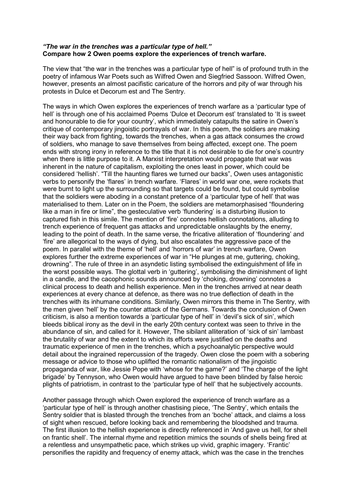 The war in the trenches was a particular type of hell - Compare how 2 Owen poems