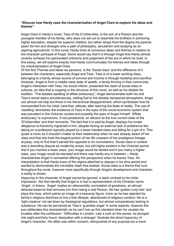 Discuss how Hardy uses the characterisation of Angel Clare to explore his ideas and themes