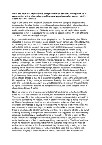 What are your first impressions of Iago