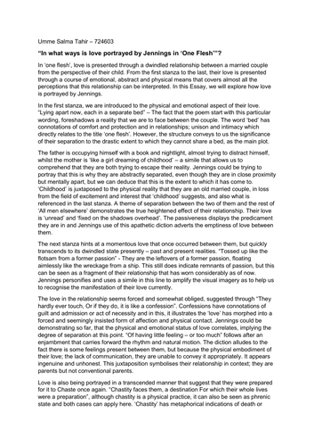 One Flesh - Elizabeth Jennings - In what ways is love portrayed by Jennings in ‘One Flesh’?