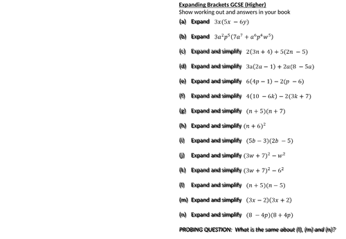 Expand brackets - higher