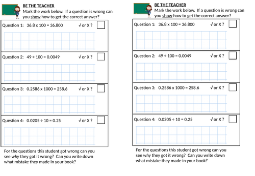 Be the teacher - multiply and divide 10s