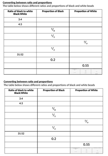 Ratio and proportion conversion