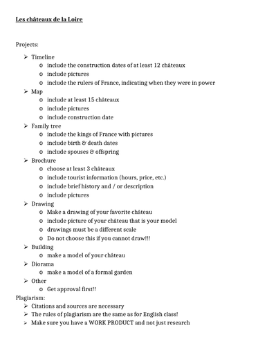 Châteaux de la Loire (French Castles) Projects Distance Learning ...