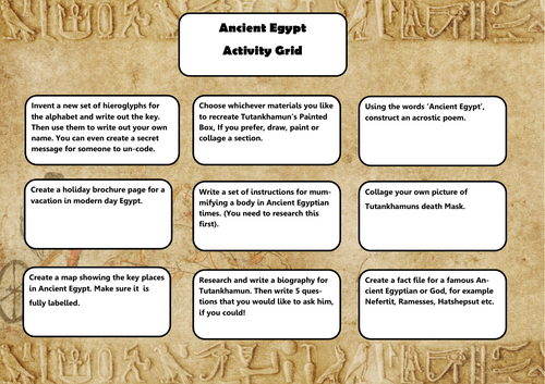Ancient Egpyt - Activity grid