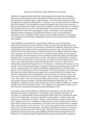 Lady Macbeth Character Analysis