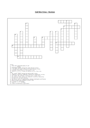 Cold War Crises Revision Crossword (GCSE Edexcel)