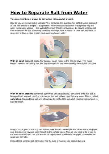 Separating Materials: Evaporation experiment to carry out at home