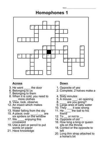 Homophone Crosswords and Word Searches Teaching Resources