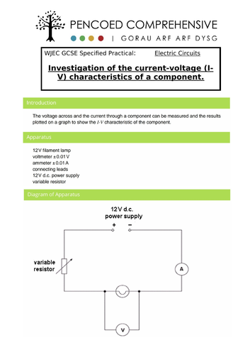 WJEC Specified Practicals - Electrical Circuits