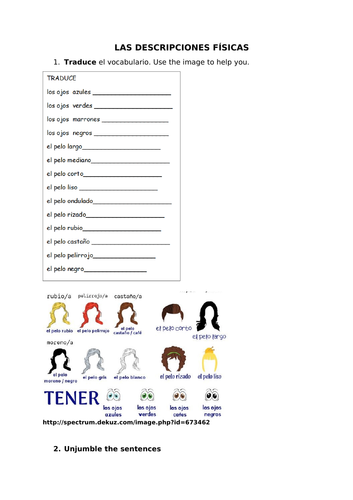 Year 7 Descripción física (hair and eyes)