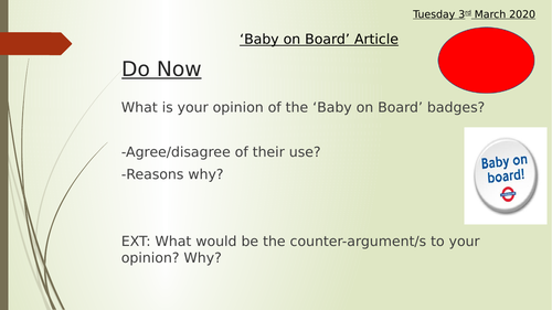 Argumentative Writing : Baby on Board Article