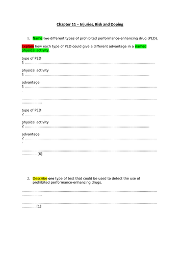 Chapter 11 - Risk, Injury, PEDS & Blood Doping past exam questions IGCSE