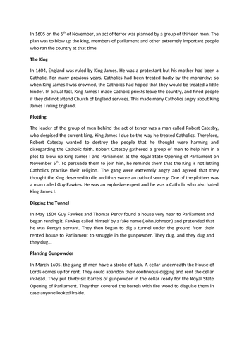 Gunpowder plot Year 5 comprehension lesson