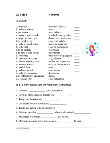 la salud y enfermedades health and sickness vocabulary worksheet teaching resources