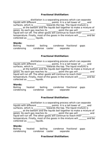 Fractional distillation gap fill