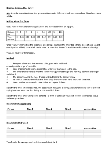 Reaction Timer and Car Safety