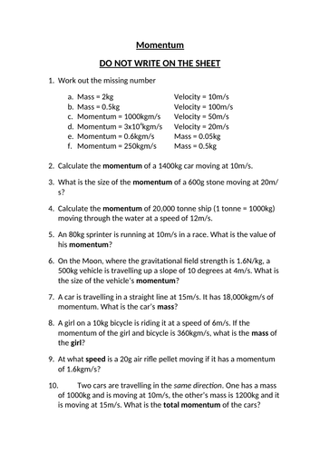 GCSE Momentum questions with model answers