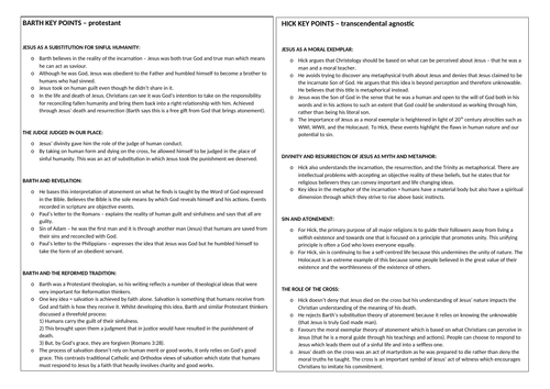 Edexcel A Level RS - Karl Barth vs John Hick on atonement