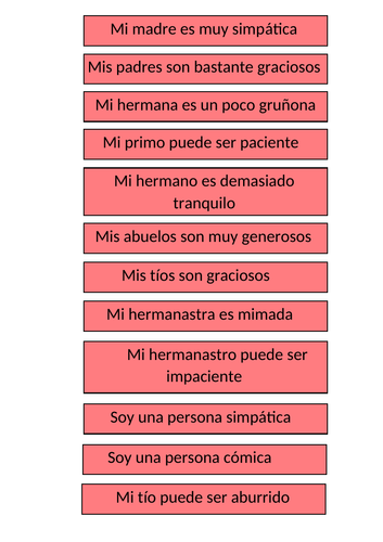 Spanish - Family Relationships - Pass the parcel game - la familia