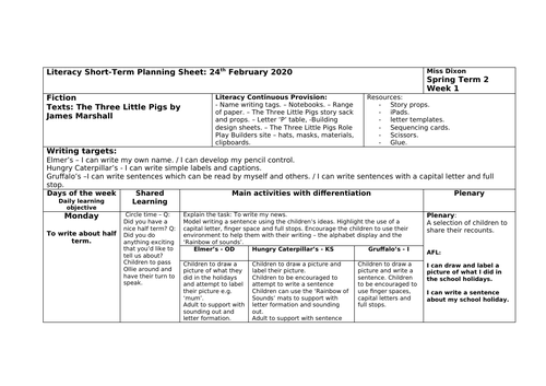 3x weekly Literacy plans based on Traditional Tales - Reception