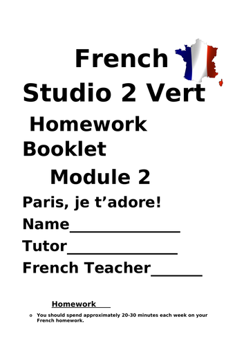 Studio 2 Vert Vocabulary and homework booklet Module 2 "Paris, je t'adore"
