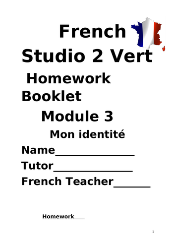 Studio 2 Vert Vocabulary and Homework booklet Module 3 "Mon identite"