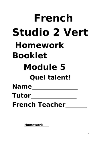 Studio Vert Vocabulary and Homework booklet module 5