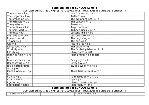 Song challenge school