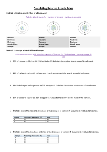 Calculating Relative Atomic Mass Worksheet