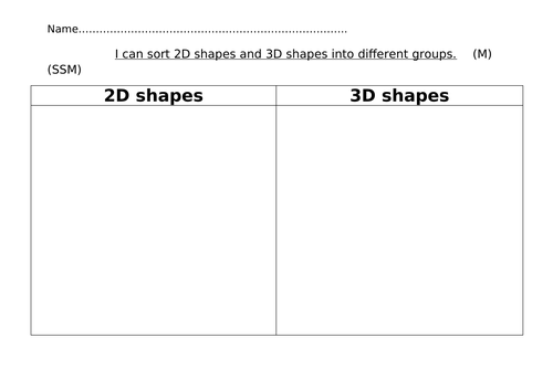 2D and 3D shape sorting