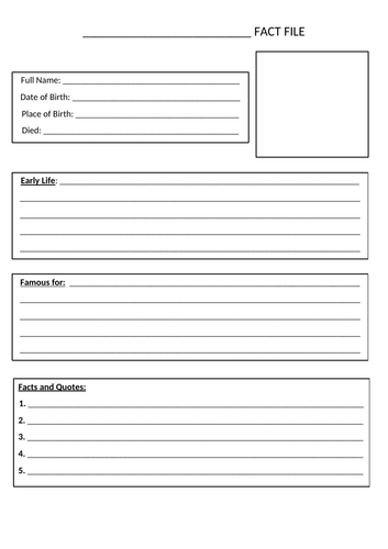 Historical Figure Fact File Template