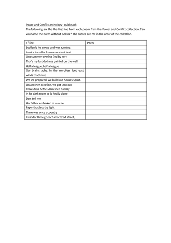 Power and Conflict revision tasks